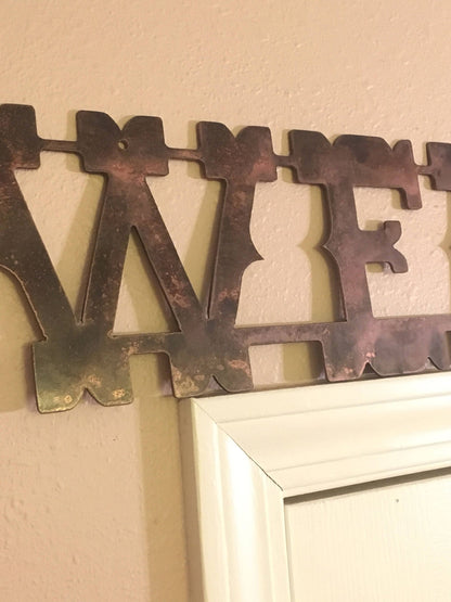 Rustic Metal Farmhouse Welcome Sign; Ranch, Cabin, Meeting Venue, Hunting Lodge, Camp House, Porch, Ranch Gate