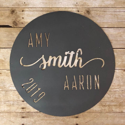 Gorgeous Metal Name Sign with Wedding Year, Perfect Bridal Shower or Wedding Gift, Anniversary Gift, Wedding Decor