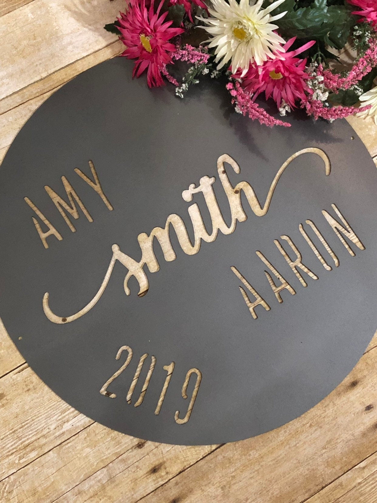 Gorgeous Metal Name Sign with Wedding Year, Perfect Bridal Shower or Wedding Gift, Anniversary Gift, Wedding Decor