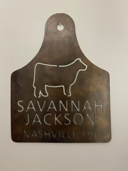 Personalized Eartag  Show Calf Sign for Stalls, Barns; Stock Show Kids, Awards for Jackpots, County/State Fair. Cow, Heifer, Bull