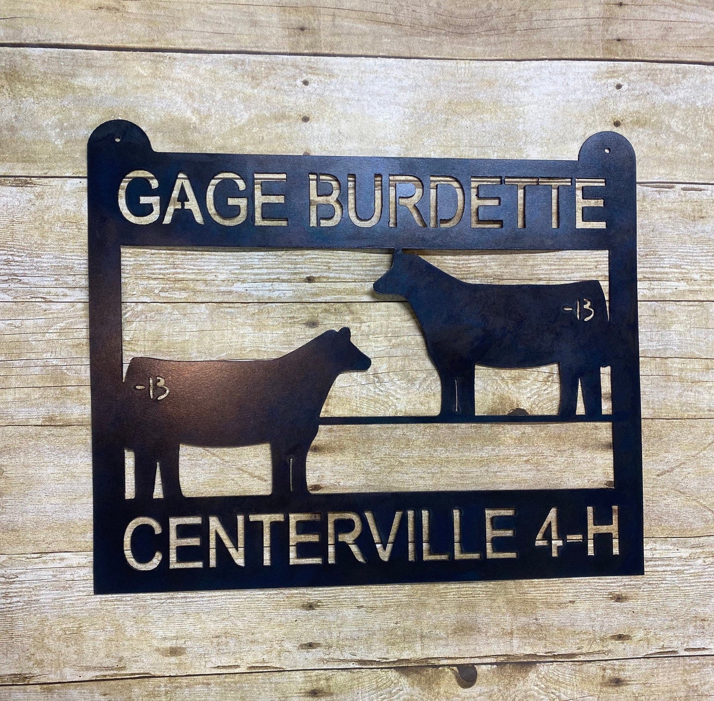 Show Cattle Sign w Heifer and Bull/Steer; Stock Shows, Barns, Fairs, Cow Show Display, Show Calf, Stall Sign, Ranch