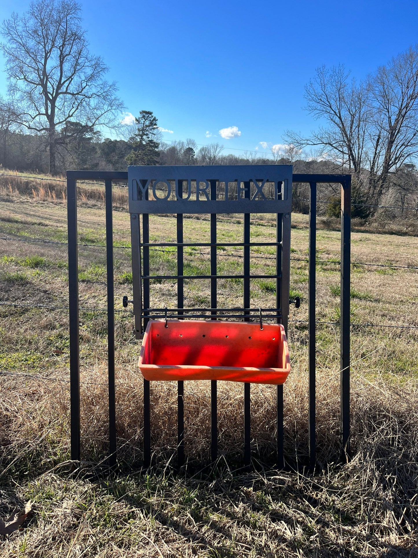 Show Pig, hog, goat, lamb adjustable feeder rack for shows, stalls, and barns.