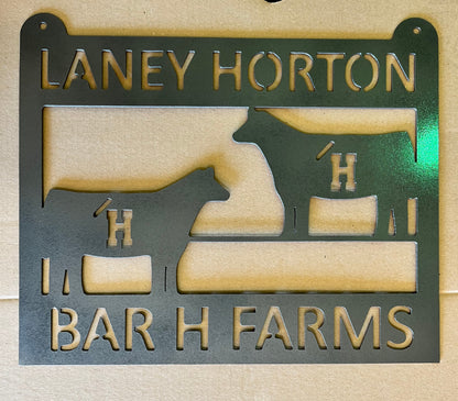 Show Cattle Sign w Heifer and Bull/Steer; Stock Shows, Barns, Fairs, Cow Show Display, Show Calf, Stall Sign, Ranch