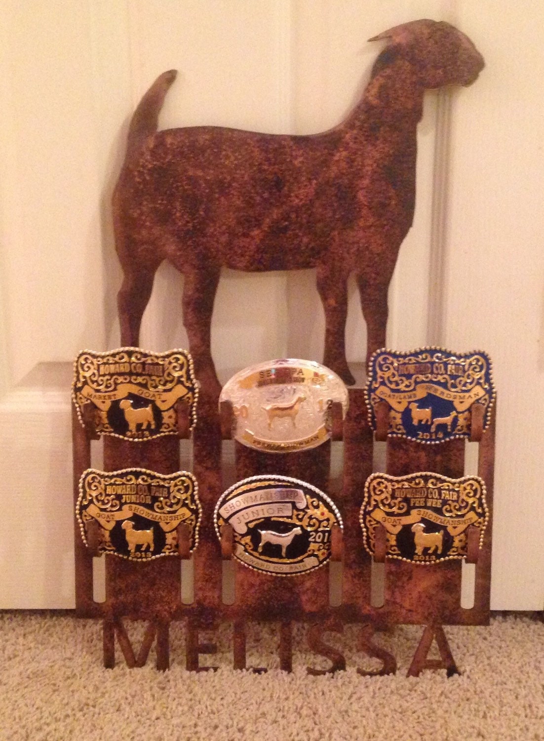 Personalized 6 Belt Buckle Display Rack, Livestock and Rodeo Buckles: Stock show awards, dog shows, fair